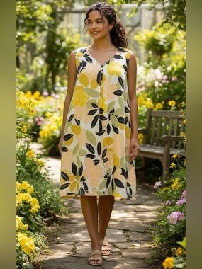 Rachel Zoe 100% Linen Floral Shift Dress Sleeveless Tropical Print Medium